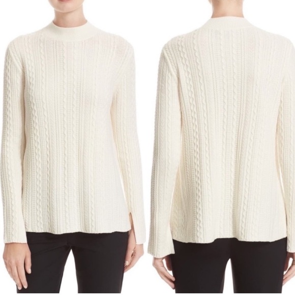 Theory Cream Friselle Plumose Cable Knit Sweater Mock Neck Wool STRECH - Picture 1 of 7